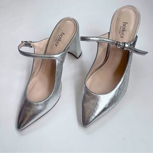 BOTKIER Women’s Hannah Metallic Silver Leather Pointed Mule Slip-on Size 5.5